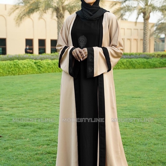 Bisht Abaya with hijab Attached cardigan open front abaya with belt Jilbab - Picture 2 of 6